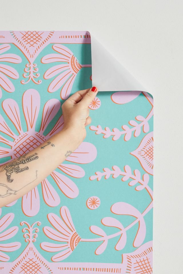 Sewzinski Boho Florals Pink Green Removable Wallpaper #2