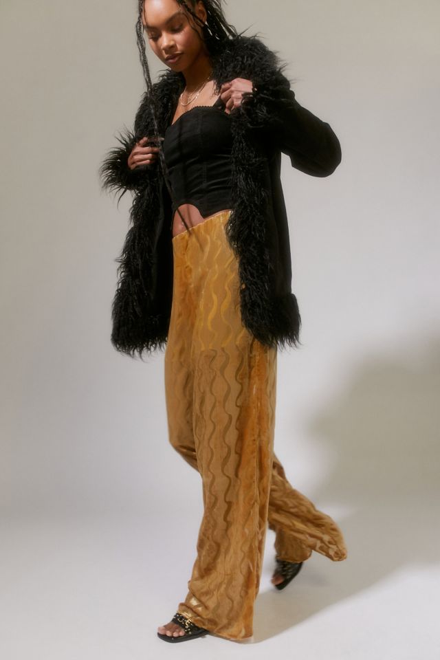 Urban Renewal Parties Remnants Nell Wavy Velvet Wide Leg Pant #3