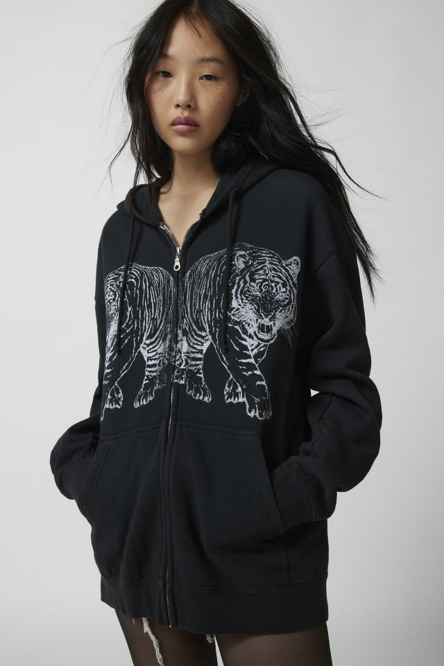 Project Social T Tiger Zip-Up Hoodie Sweatshirt | Urban Outfitters