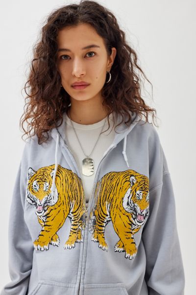 Project Social T Tiger Zip-up Hoodie Sweatshirt In Grey