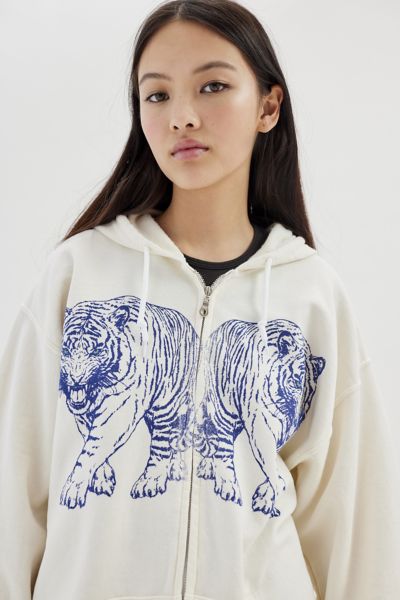 Project Social T Tiger Zip-up Hoodie Sweatshirt In Ivory