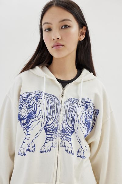 Tiger Zip-up Hoodie Sweatshirt In Ivory