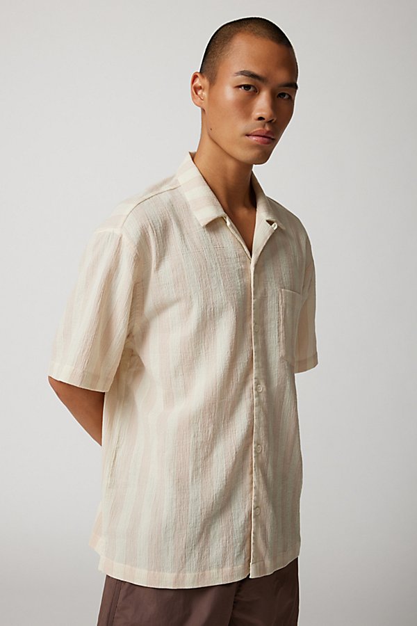 Standard Cloth Liam Stripe Crinkle Shirt Top In Neutral, Men's At Urban Outfitters