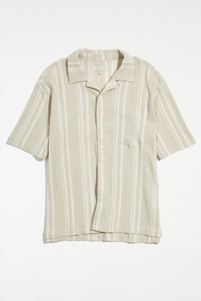 Standard Cloth Liam Stripe Crinkle Shirt In Taupe