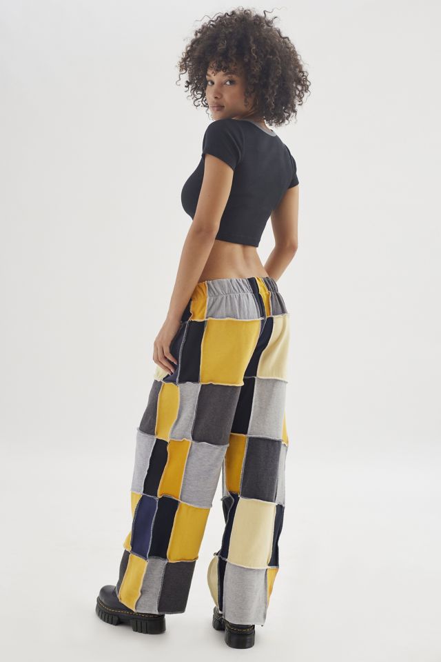 Upcycled Rayon Patchwork Wide-Leg Drawstring Pants - malisun