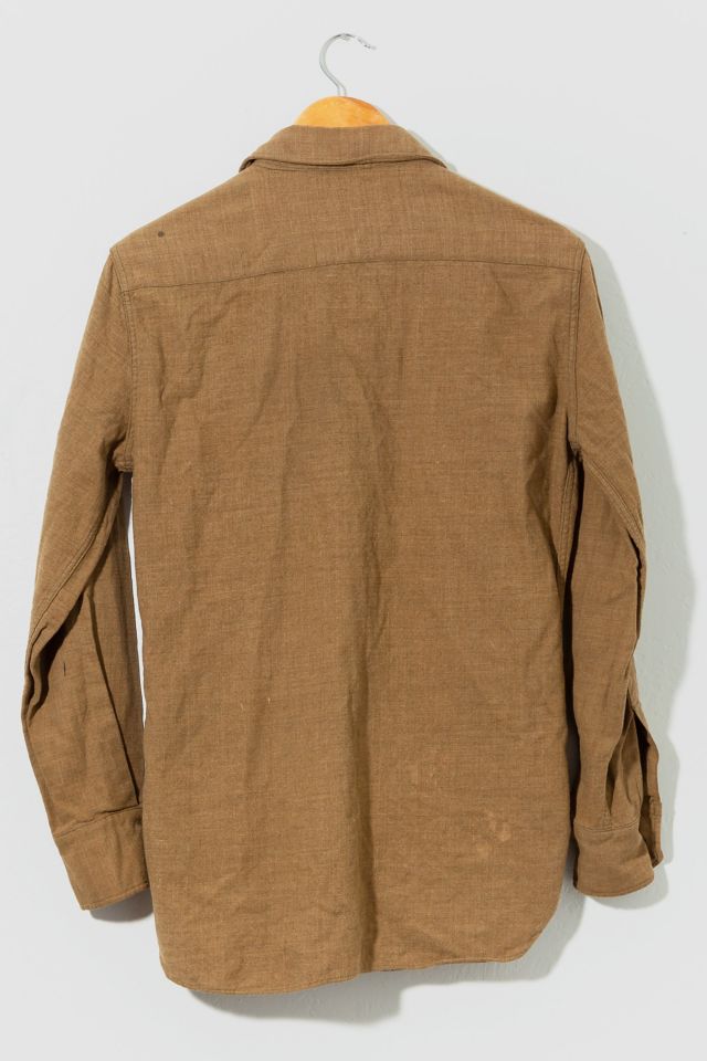 Vintage Distressed 1950s Wool Button Up Work Shirt Brown Green #1