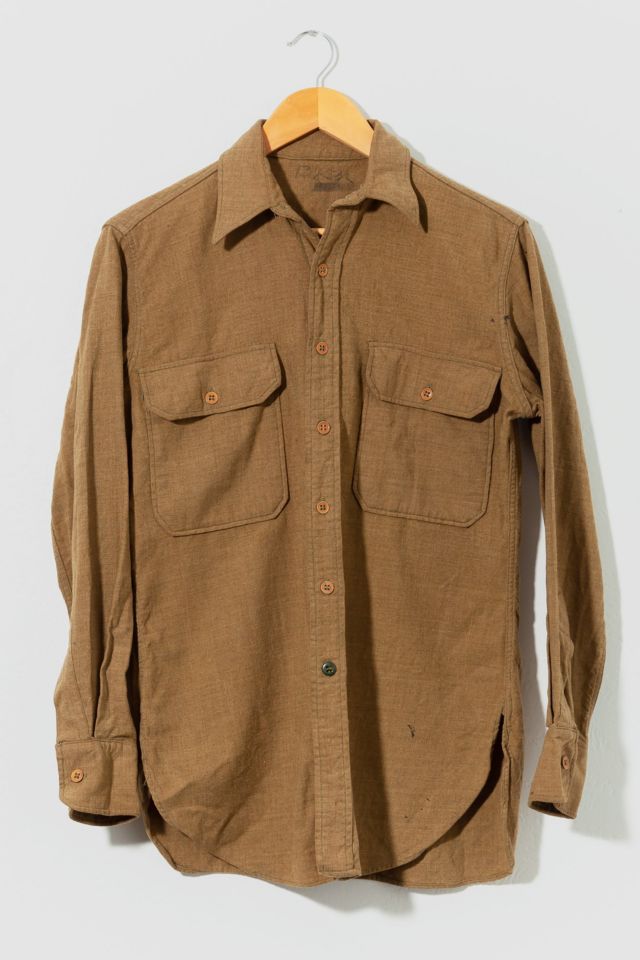 Vintage Distressed 1950s Wool Button Up Work Shirt Brown Green | Urban ...