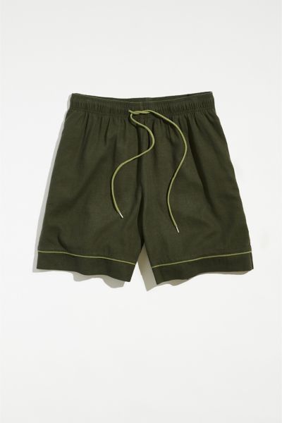 Standard Cloth Linen Basketball Short In Dark Green