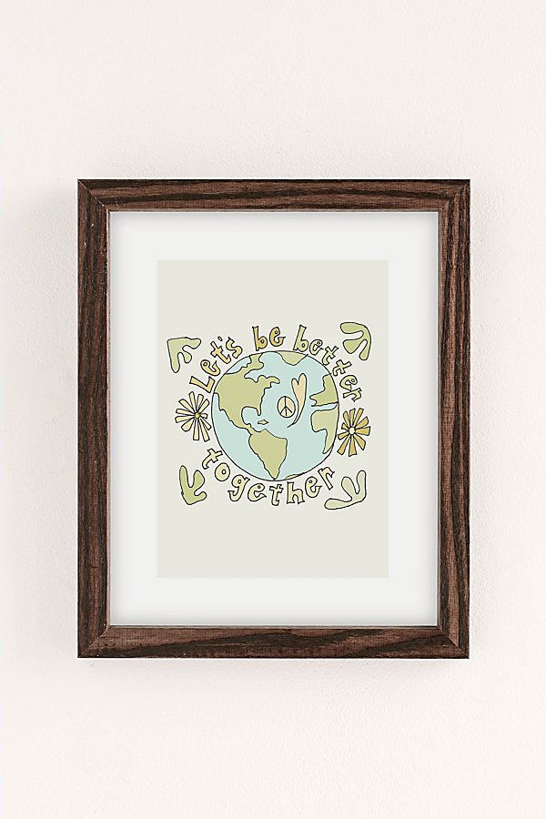 Urban Outfitters Surfy Birdy Let's Be Better Together Art Print In Walnut Wood Frame At