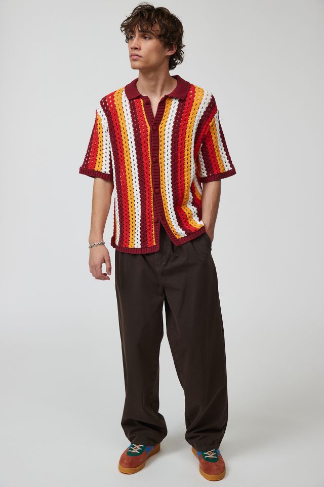 Native Youth Stripe Crochet Button-Down Shirt #1