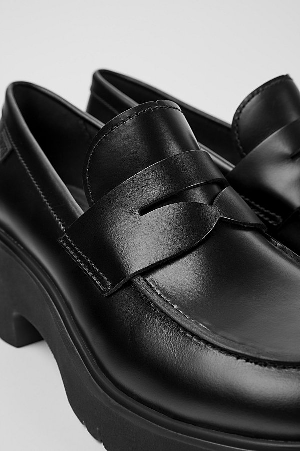 Camper Milah Leather Heeled Loafer Shoes In Black