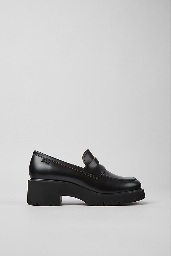 Camper Milah Leather Heeled Loafer Shoes In Black, Women's At Urban Outfitters In Black Multi