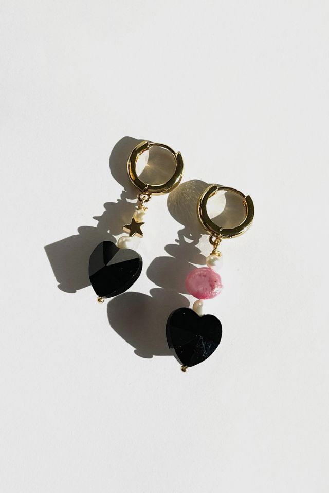 Gold & Black Heart Stud Earrings