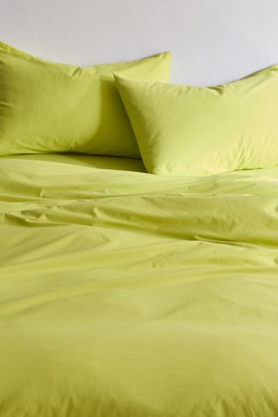 Urban Outfitters Breezy Cotton Percale Duvet Cover Set In Apple Green At