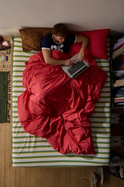 Urban Outfitters Breezy Cotton Percale Duvet Set In Red At
