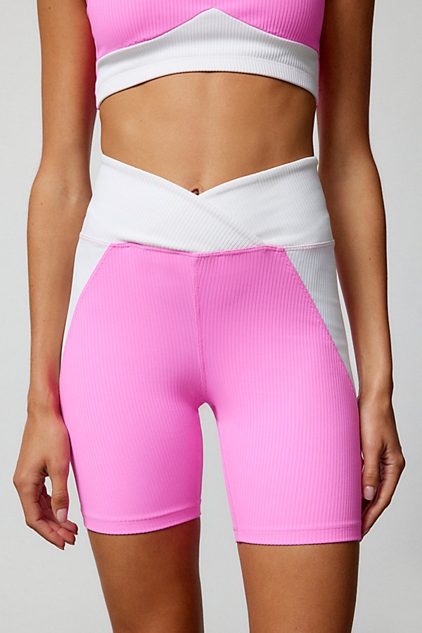 Year Of Ours Studio V-front Bike Short In Pink+ White