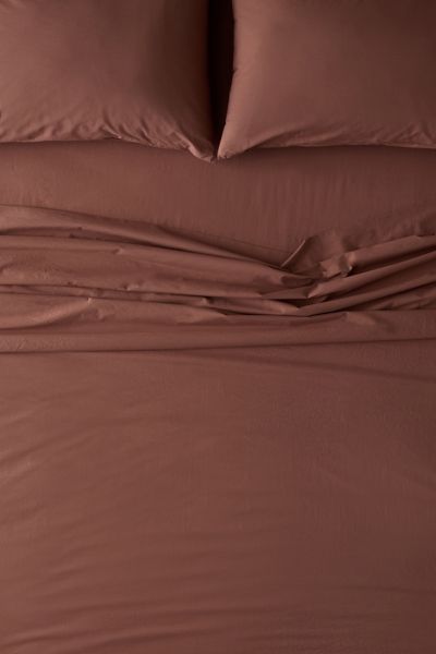 Urban Outfitters Breezy Cotton Percale Sheet Set In Clove At  In Brown
