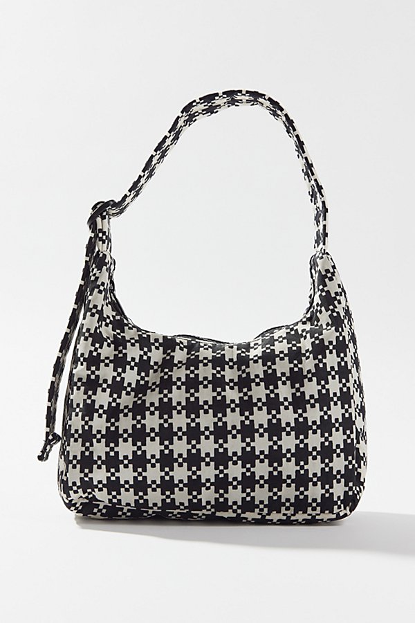 Baggu Mini Nylon Shoulder Bag In Black + White Pixel Gingham