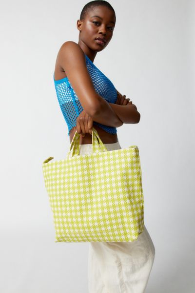 Baggu Horizontal Duck Bag In Chartreuse Pixel Gingham