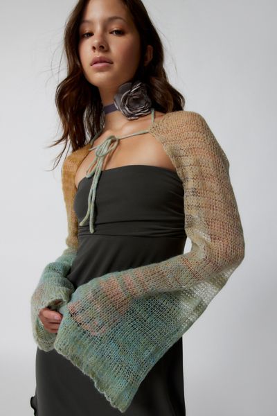 Urban Outfitters Camille Knit Shrug Cardigan In Taupe Multi