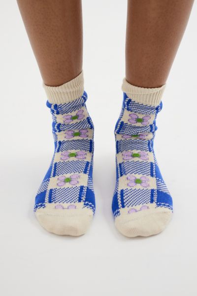 Hansel From Basel Oilcloth Gingham Crew Sock In Blue