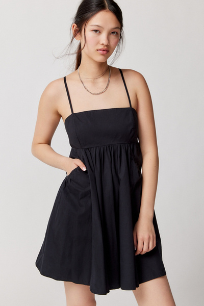 Urban Outfitters Uo Theodora Poplin Mini Dress In Black | ModeSens
