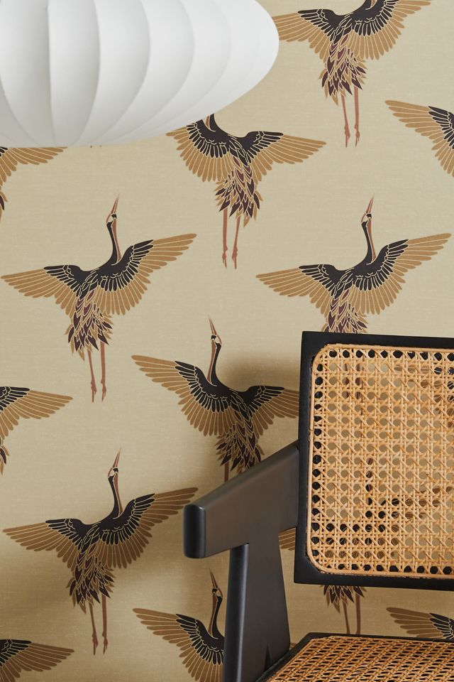 Iveta Abolina Deep Brown Cranes Removable Wallpaper