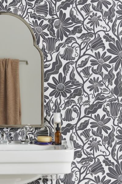 Urban Outfitters Sewzinski Climbing Flowers Black White Removable Wallpaper In Black/white At