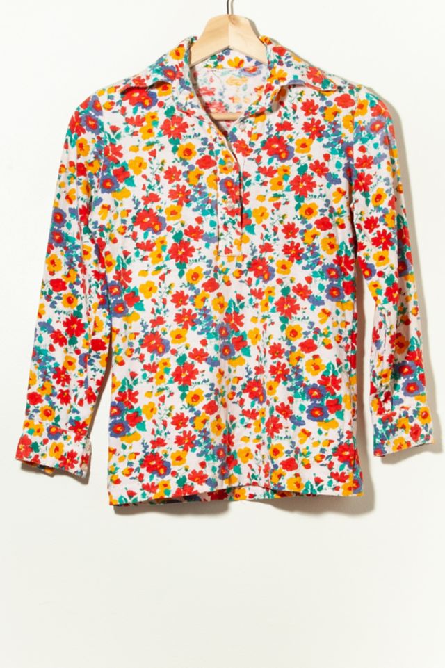 Vintage 1950s Sax Fifth Avenue Floral Print Blouse Made in USA