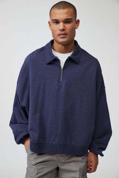 Standard Cloth Slouchy Oversized Collared Quarter zip Sweatshirt In Navy ModeSens