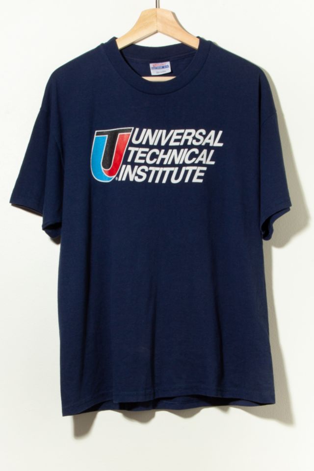 Vintage Y2K Universal Technical Institute Graphic Logo Navy Blue T-Shirt