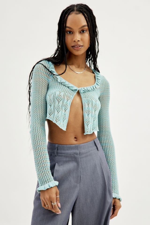 UO Lily Open Knit Flyaway Crop Cardigan