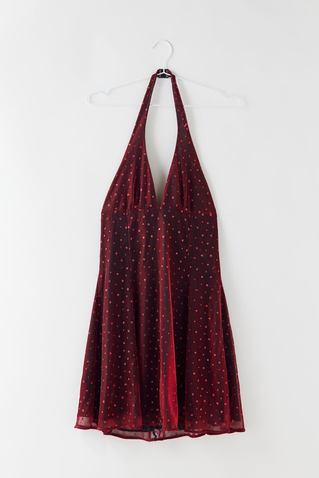 Vintage Shimmer Polka Dot Halter Dress | Urban Outfitters