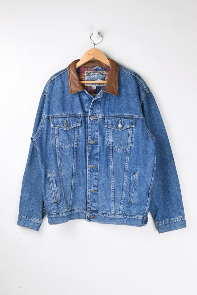 Vintage 90s Leather-Collar Denim Jacket | Urban Outfitters