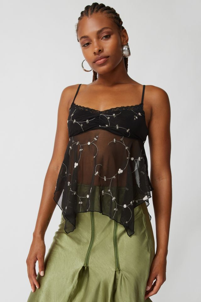 UO Babydoll Embroidered Cami Top  Embroidered cami top, Cami tops