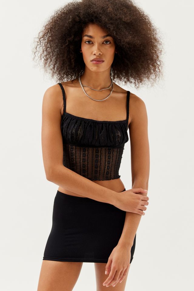 SHEER STRIPED LACE CAMI, CAMI