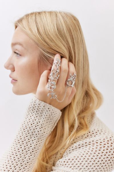 Urban Outfitters Flora Linked Ring Set In Silver