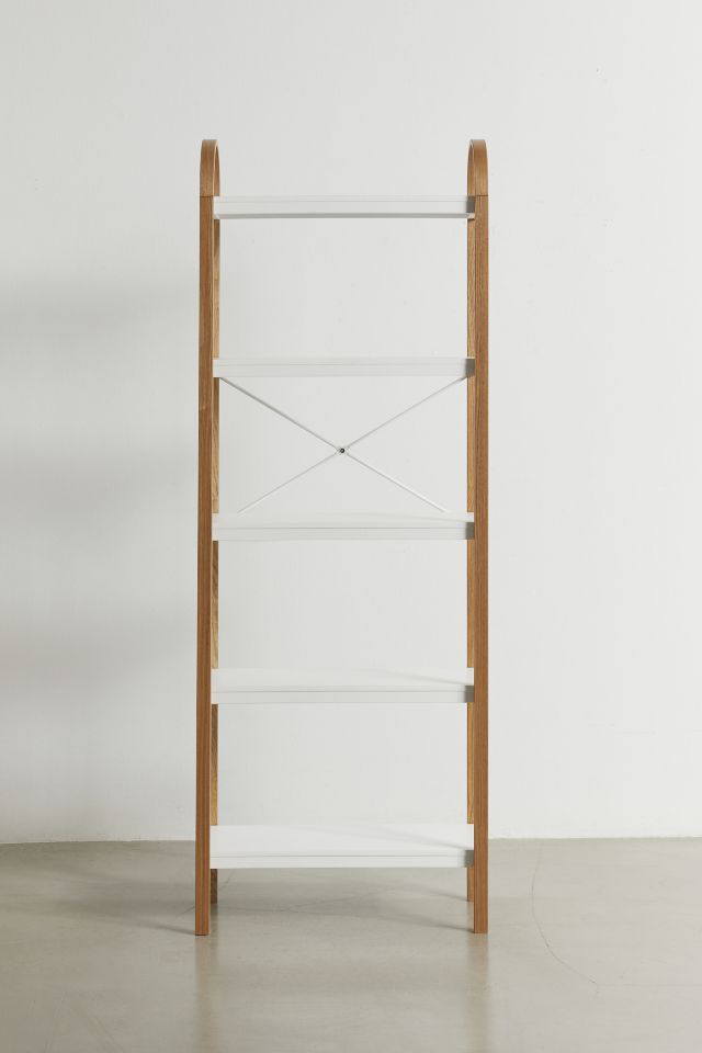White and Natural Wood 5-Tier Freestanding Shelf