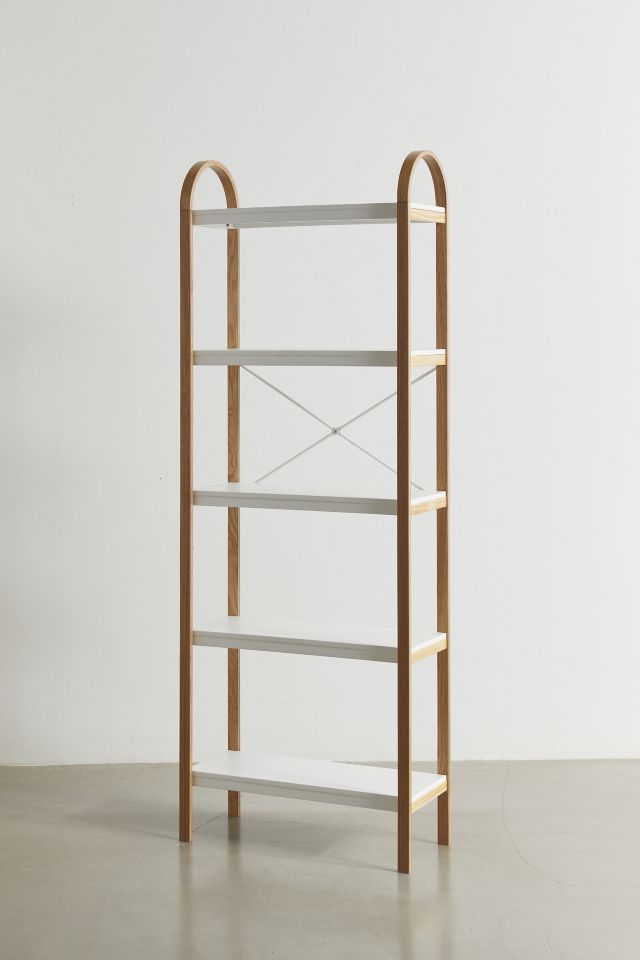 White and Natural Wood 5-Tier Freestanding Shelf
