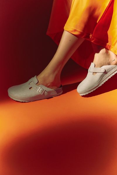 Birkenstock Boston Soft Footbed Suede Clog In Antique White