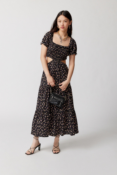 Urban Outfitters Uo Jane Puff Sleeve Floral Midi Dress In Blue - Main Image