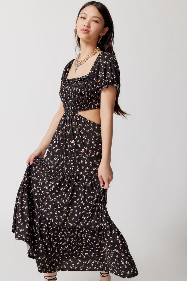 UO Jane Puff Sleeve Floral Midi Dress #2