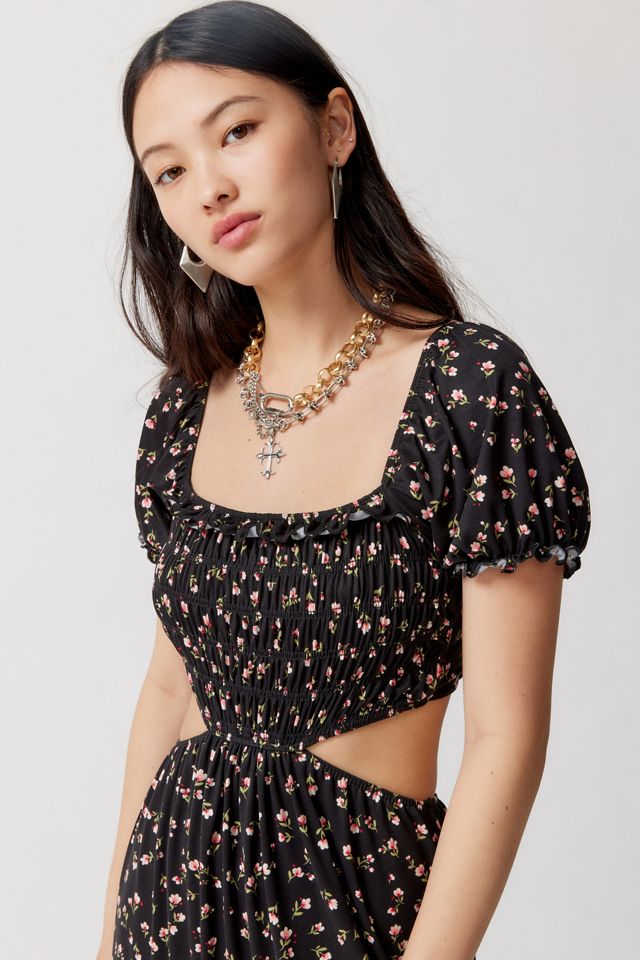 UO Jane Puff Sleeve Floral Midi Dress #3