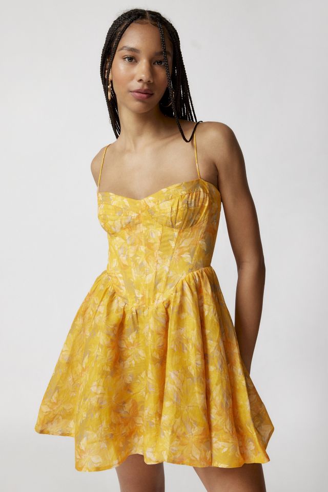 Yellow Floral Corset Dress by WEWOREWHAT for $35