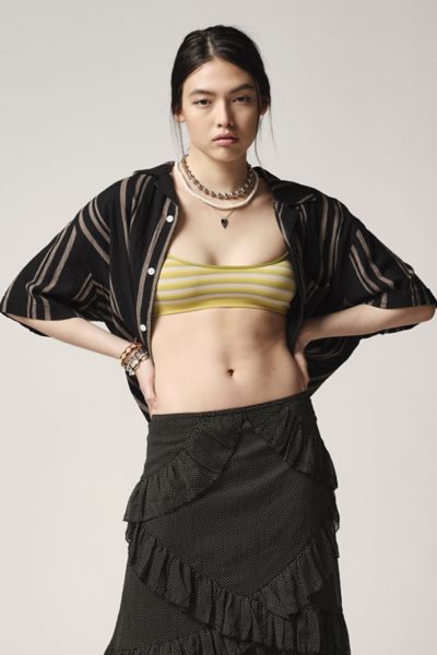 Out From Under Super Minimal Scoop Neck Bralette In Green Stripe