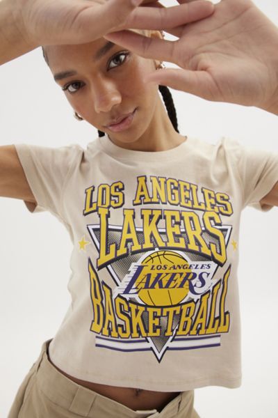 NBA Los Angeles Lakers Embroidered Baby Tee in Black, Women's at Urban Outfitters