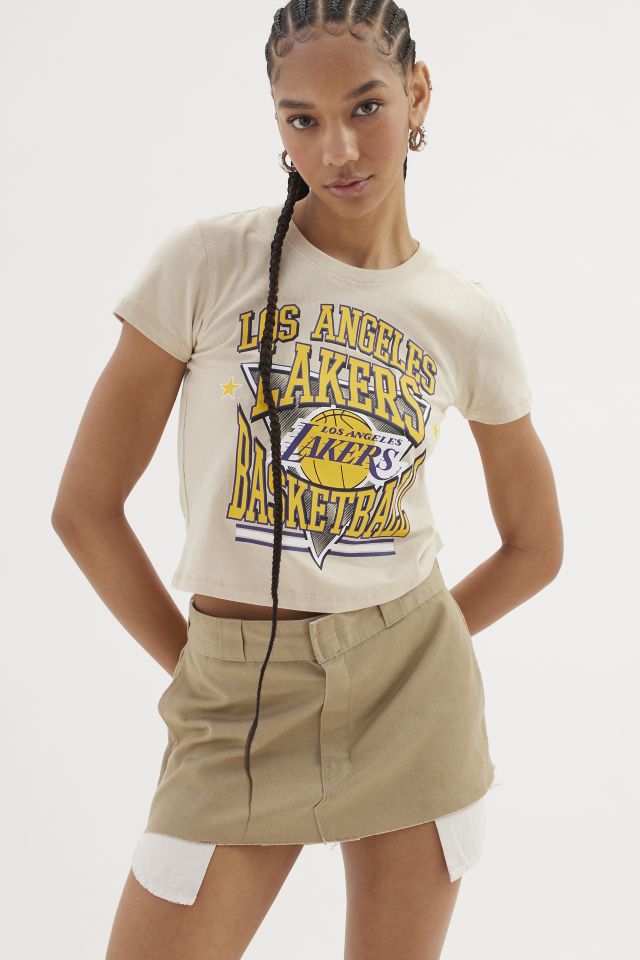 NBA Los Angeles Lakers Embroidered Baby Tee in Black, Women's at Urban Outfitters