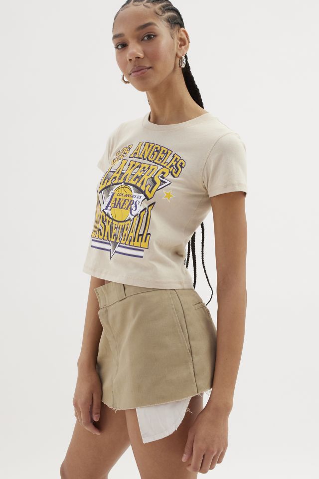 NBA Los Angeles Lakers Embroidered Baby Tee in Black, Women's at Urban Outfitters