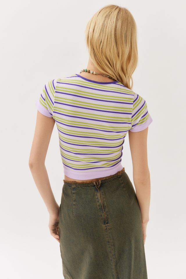 Out From Under Everyday Seamless Ribbed Tee In Yellow Multi Stripe