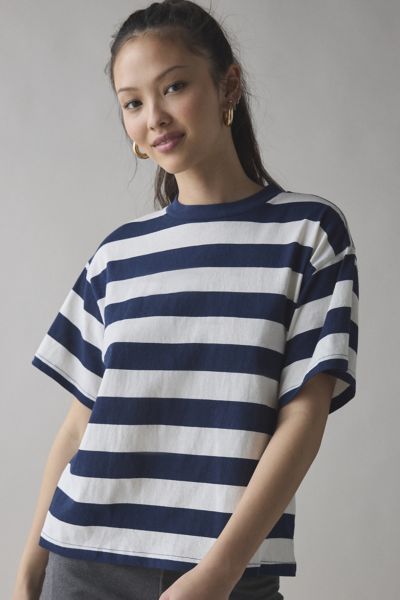 BDG UNIVERSAL BOXY TEE IN DARK BLUE STRIPE, WOMEN'S AT URBAN OUTFITTERS 